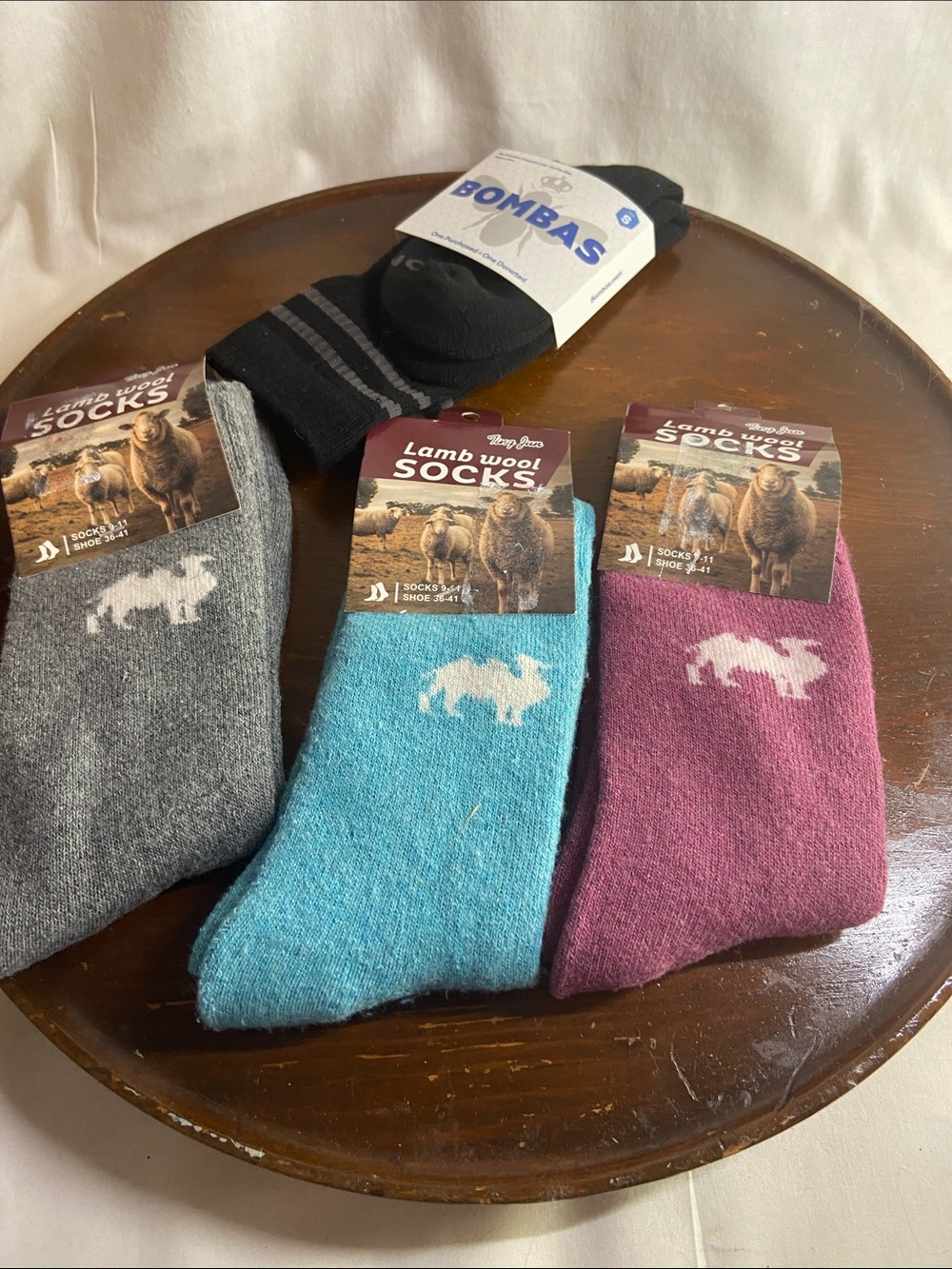 Bombas Black No-Show & Lamb Wool Crew Socks in Gray, Teal, Plum